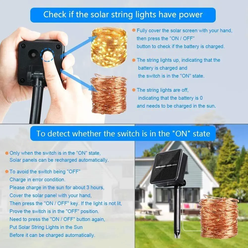 2 Pack 78FT 240 LED 8 Modes Solar String Cooper Wire Fairy Light Outdoor Yard US